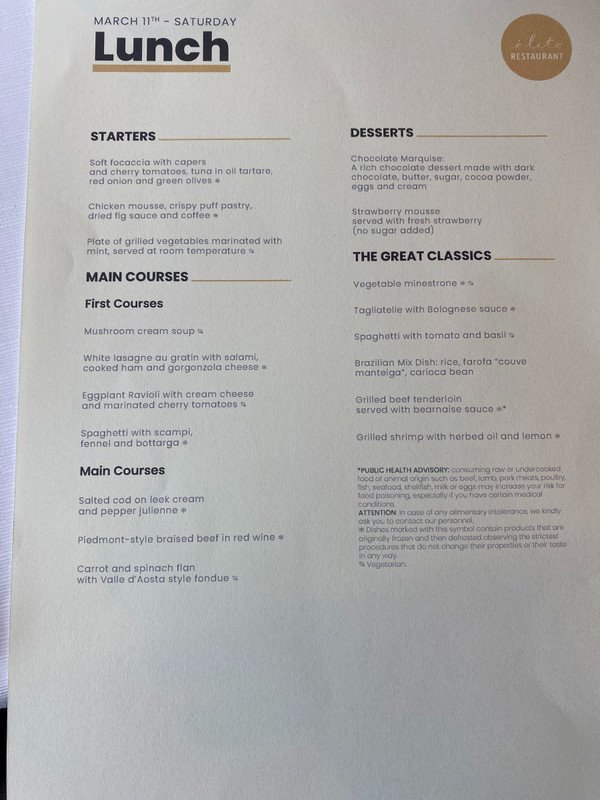 Lunch menu  (heavy stuff here for lunch)