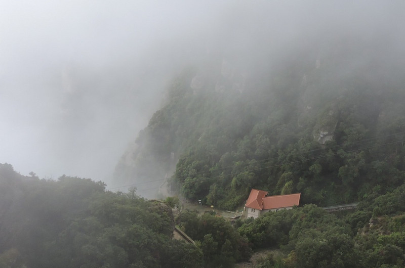 Montserrat arrival in the fog