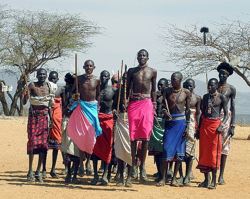 Samburu warriors welcome us with dance