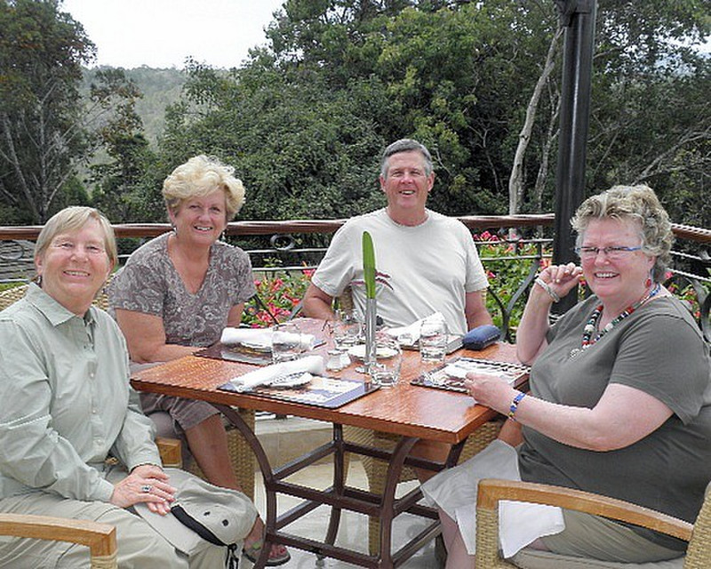 Anne, me, Patrick, Barcy on hotel patio
