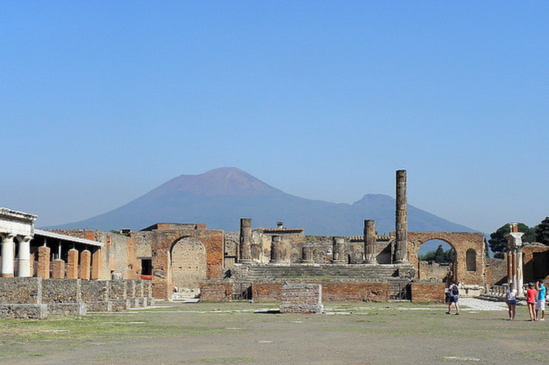 Mount Vesuvius behind the city it buried