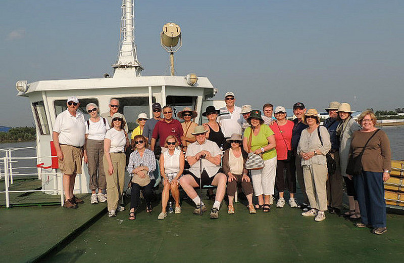 Group shot atop the Mekong ferry