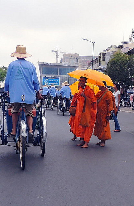 Buddhist monks in traffic