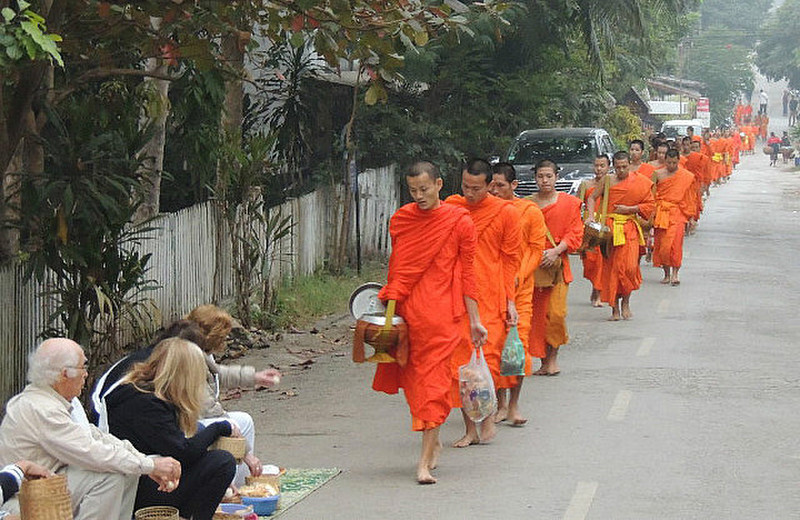 Laotian monk alms procession