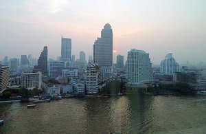 Sun rising over Bangkok; view from Peninsula