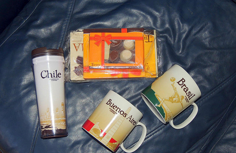 Starbucks coffee mugs, Swiss chocolates