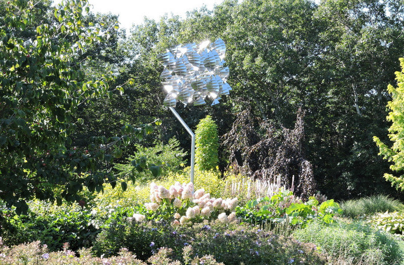 A stainless steel sculpture that catches the sun