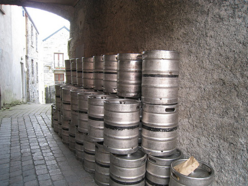 Guinness barrels waiting for collection
