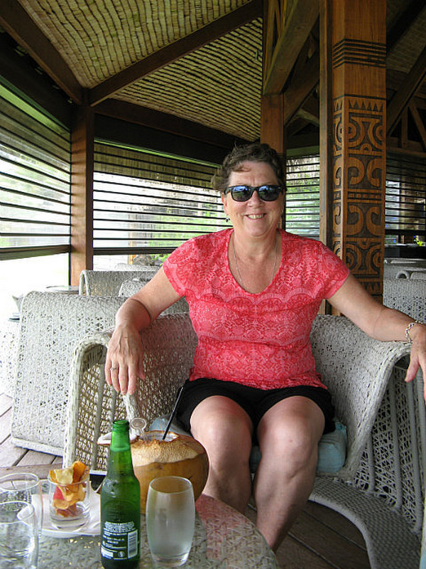 Debi relaxing with a cocktail