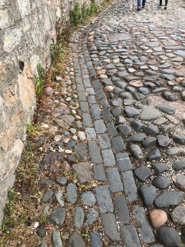 Cobble stone streets-difficult to walk on