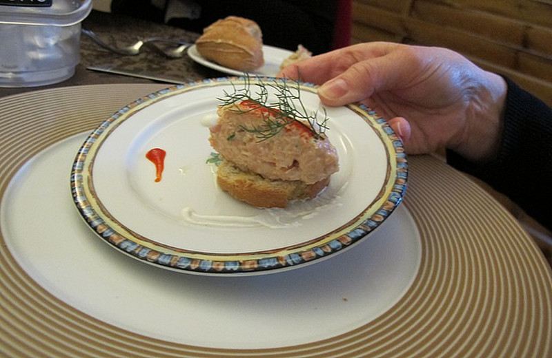 Complimentary salmon mousse puff 