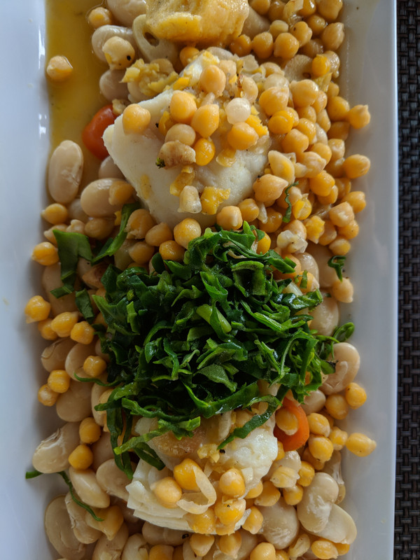 Cod with beans and polenta