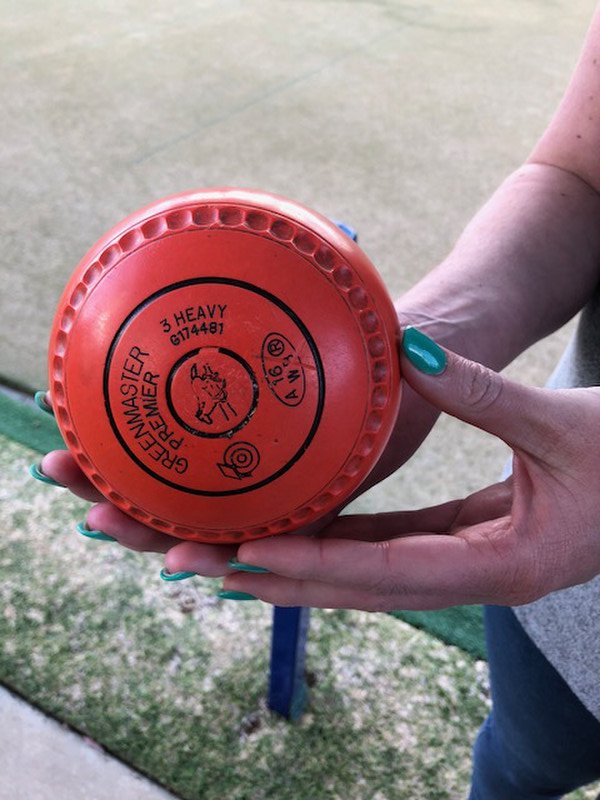 The weighted side of a lawn bowling ball