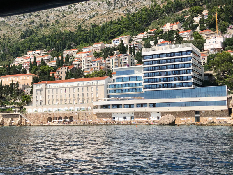 The Excelsior Hotel taken from the boat to the island.