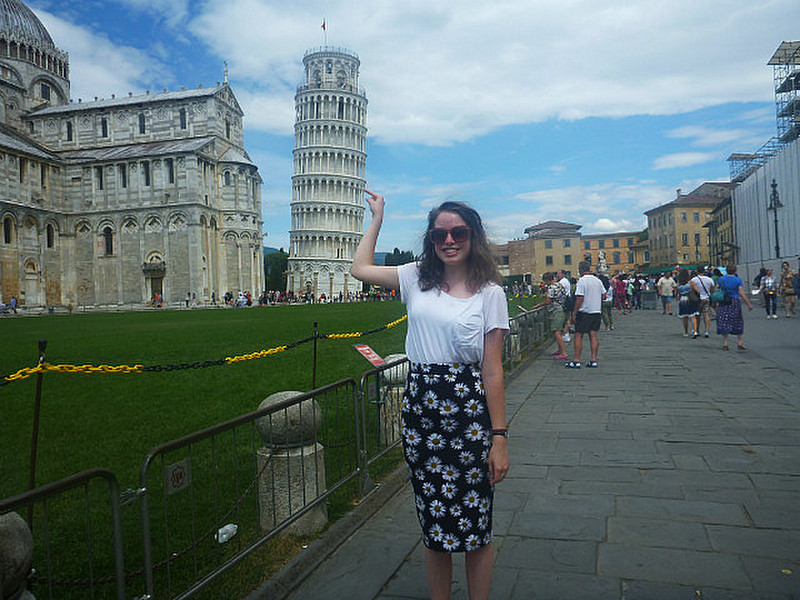Kelsie holding up the leaning tower