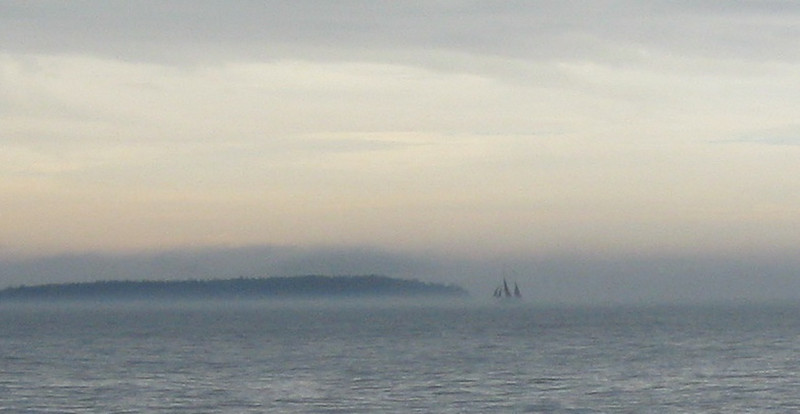 Ship coming out of the fog