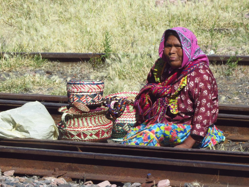Raramuri lady by train line