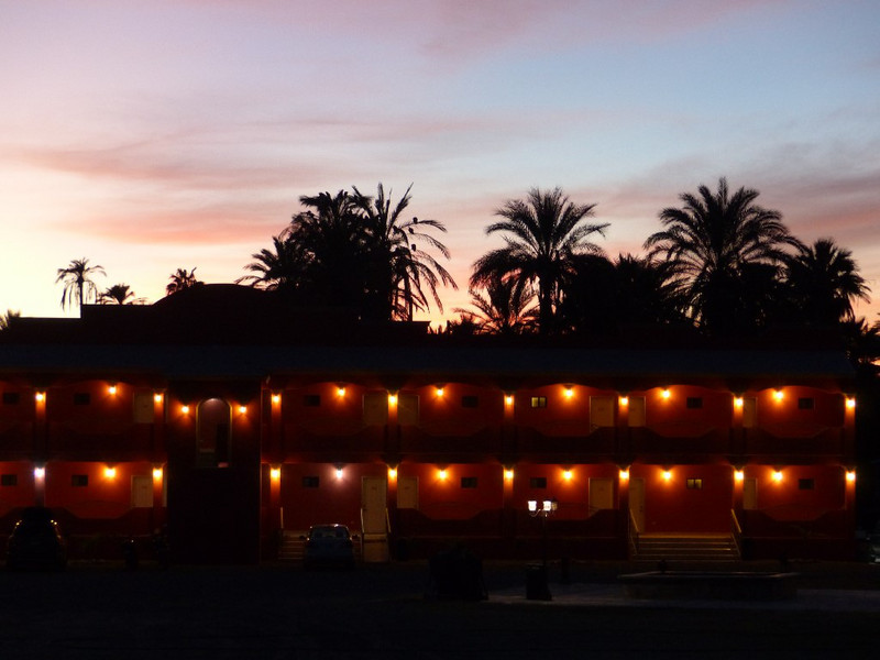 Our hotel in San Ignacio at sunset.