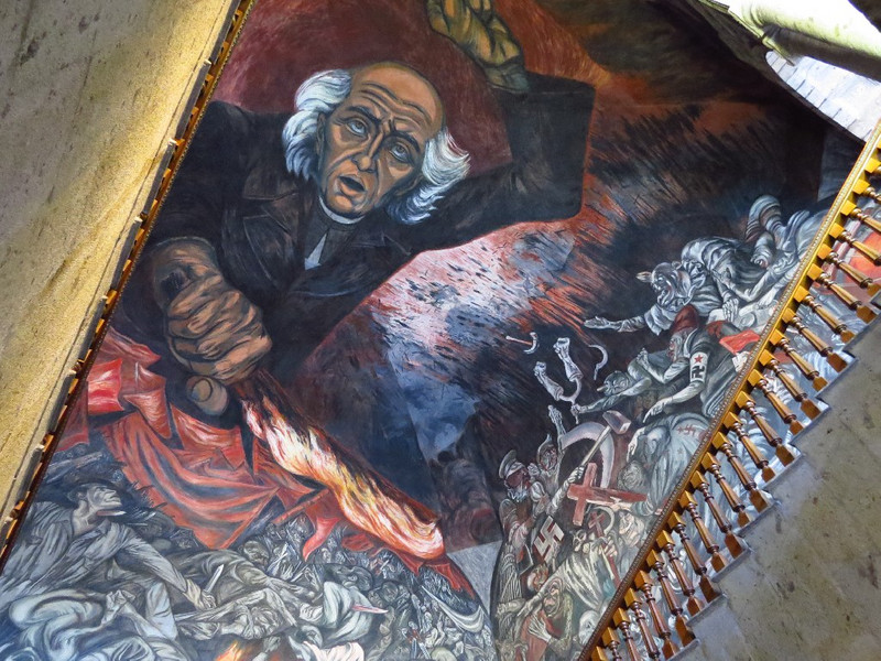 Hidalgo centre of Orozco's mural, note staircase for scale.