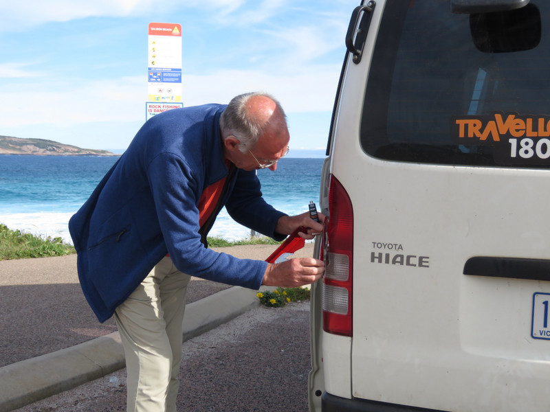 Jim is fixing it after sign attacked van