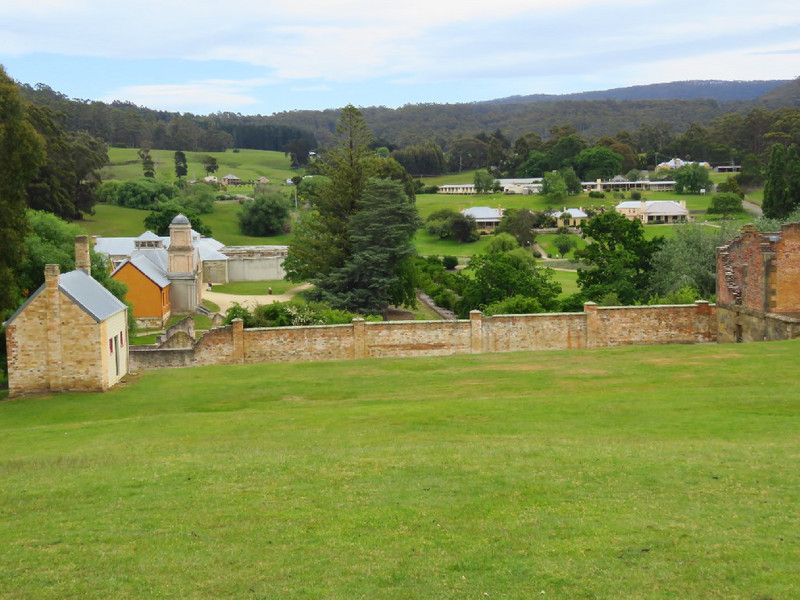 Port Arthur with village houses on hill