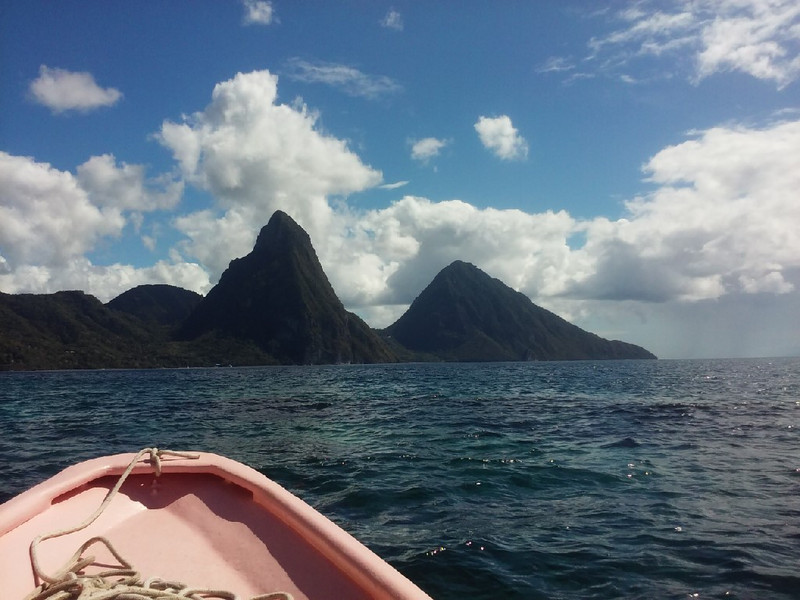 Returning to Soufriere with view of Pitons