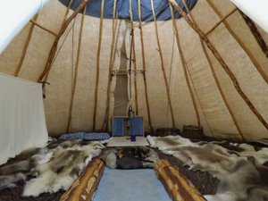Showing inside of tent in museum
