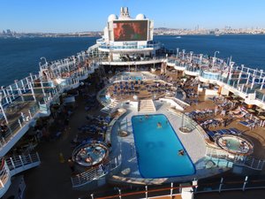 Regal Princess pool deck with screen for films