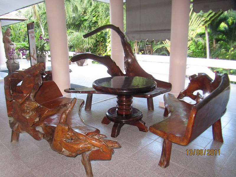 Trees carved into seats in Chaweng Beach