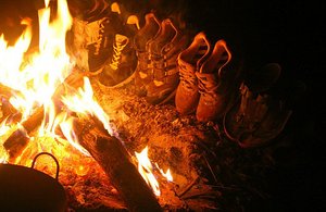 Shoes drying after trip in river