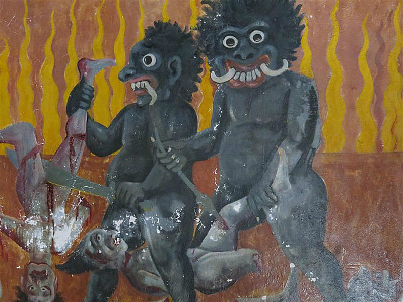 Demons punishing sinners in hell
