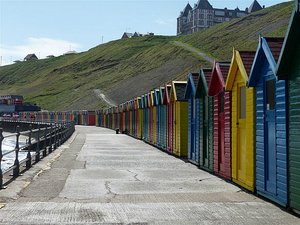Whitby colourful beach huts