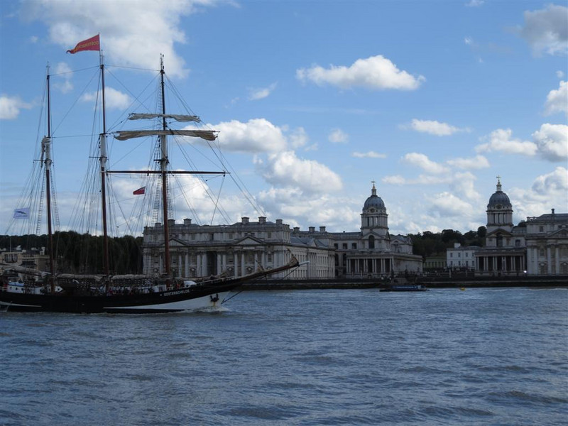 Tall ship in front of Royal Naval College