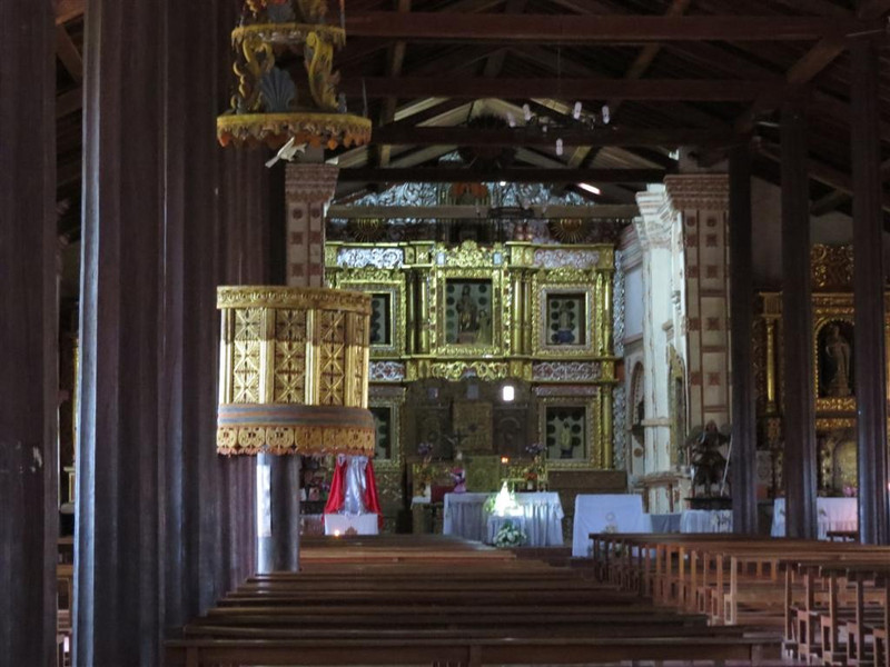 Interior of San Jose with gold altar and pulpit