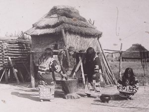 Old photograph of Ainu house