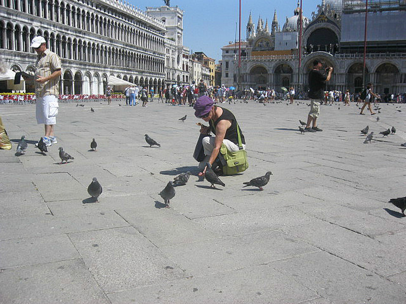 Jeannette Feeding San Marco Pigeons