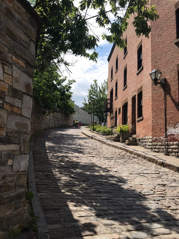Narrow cobblestone street view