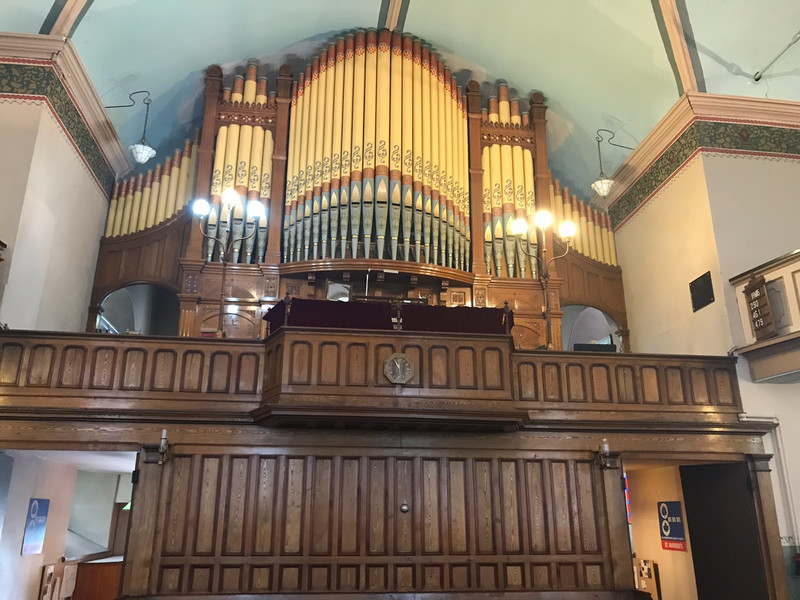 Pipe organ at back of church 