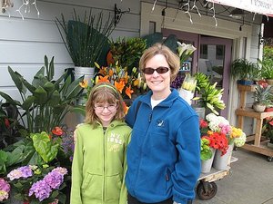K and A outside a florist in Sausalito