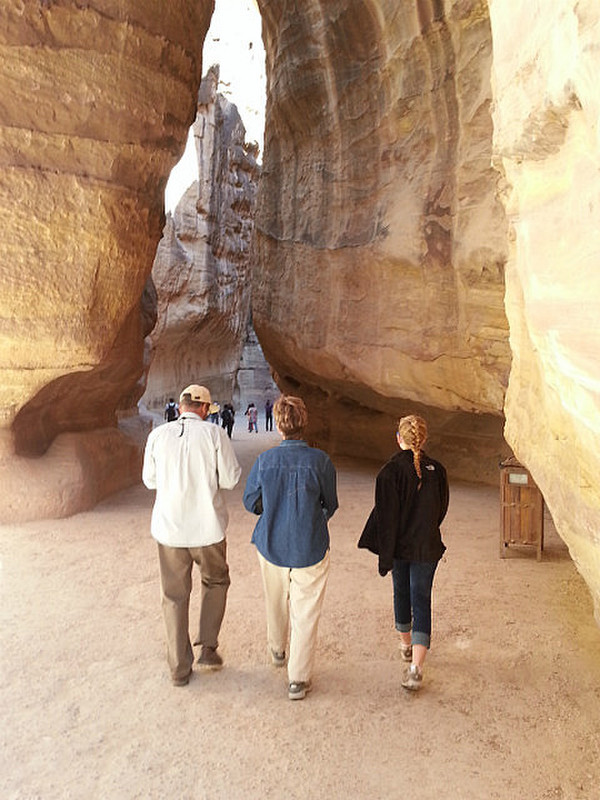 Our Tour Guide (Hamad), K, and Anna in Siq
