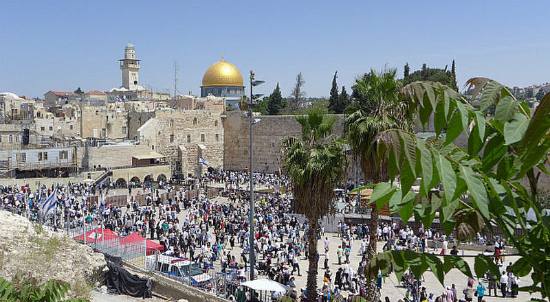 Wailing Wall, with Dome of the Rock in Background