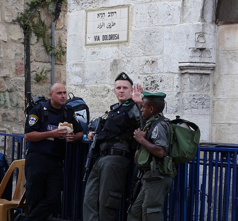 Police and Soldiers Along Via Dolorosa