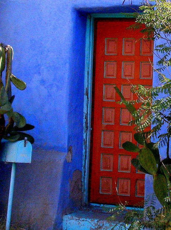 Orange Door, Blue House, Blue Mailbox