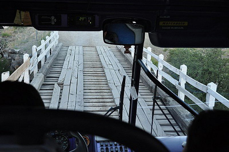 Narrow Wooden Bridge--Big Honkin&#39; Bus