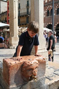 At a Roman fountain, Piazza Erbe