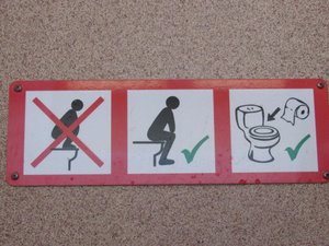 Back of Bathroom Stall - How to sit on Potty