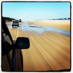 Speeding along Fraser Island