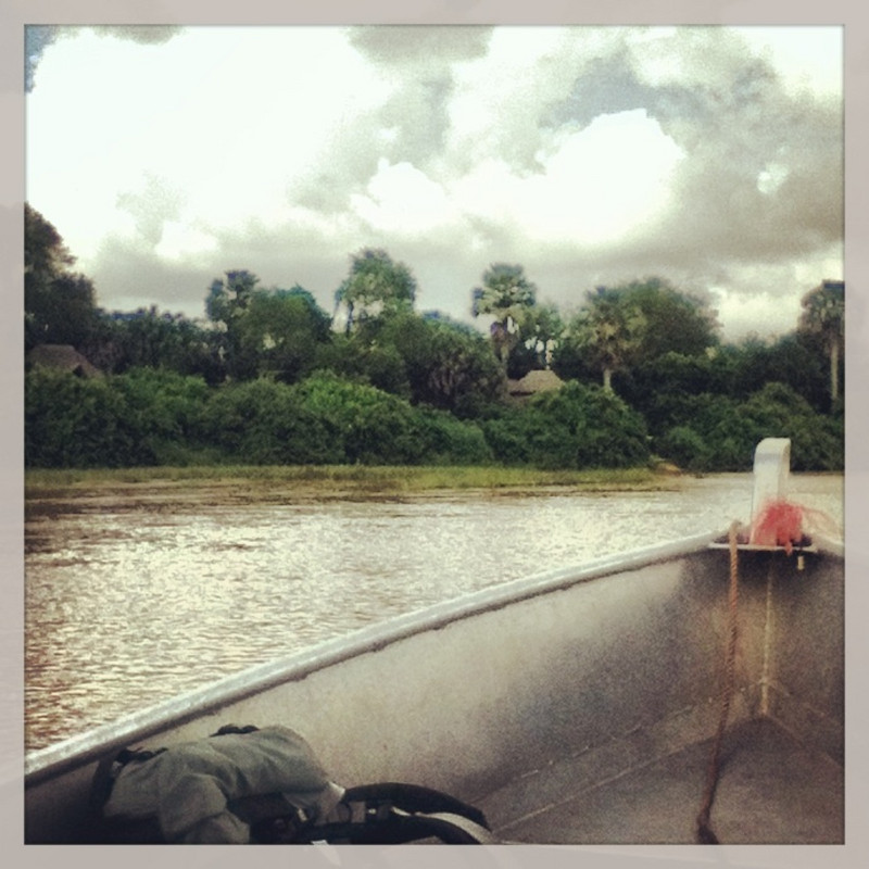 Taking a boat to the Selous Wilderness Lodge