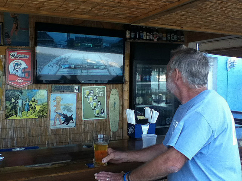 Watching &quot;football in the snow&quot; from a beach bar!