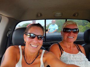 Island tour in a pickup truck! Girls get the a/c!!